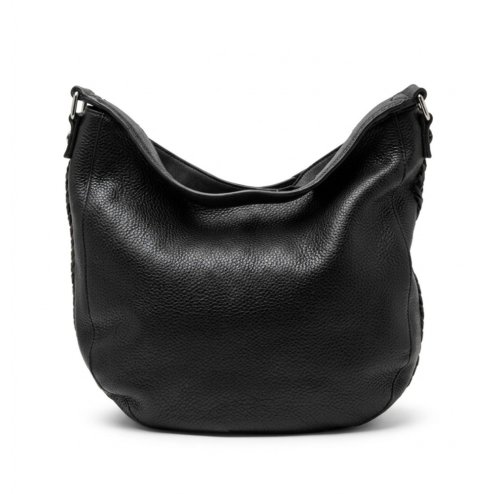 Liz Claiborne Blk Pebbled Leather Hobo Shoulder Bag Braided Slouchy Tote Classic